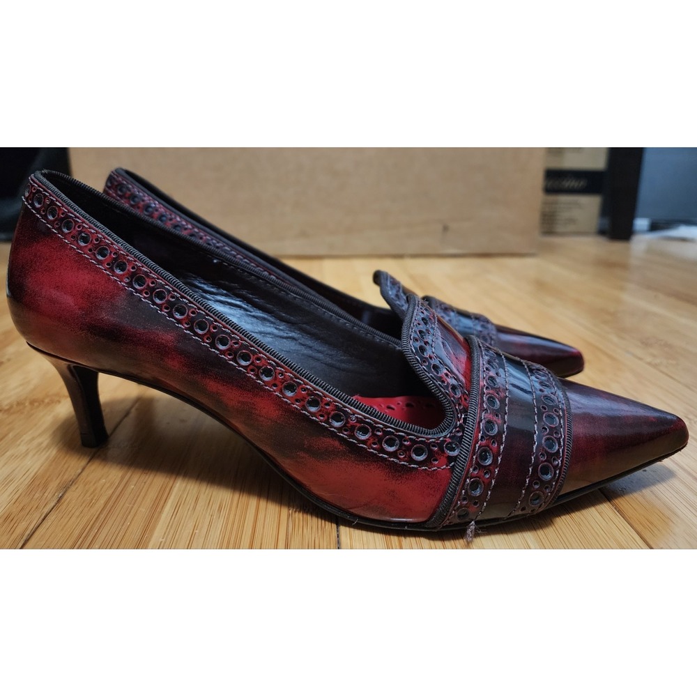 Tory Burch Womens 6.5 M Red Patent Leather Pointed Toe Kitten Heels Cherry Red